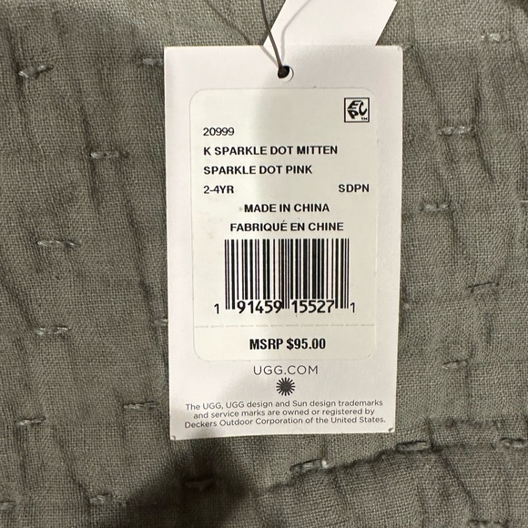 Pink Leather Ugg Mittens with Faux Fur Trim - Picture 3 of 3